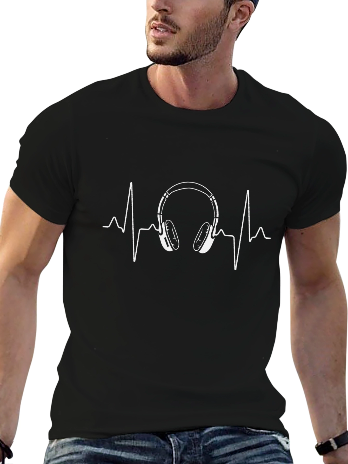 Headphone Heartbeat Graphic Tee - Music Lover Shirt