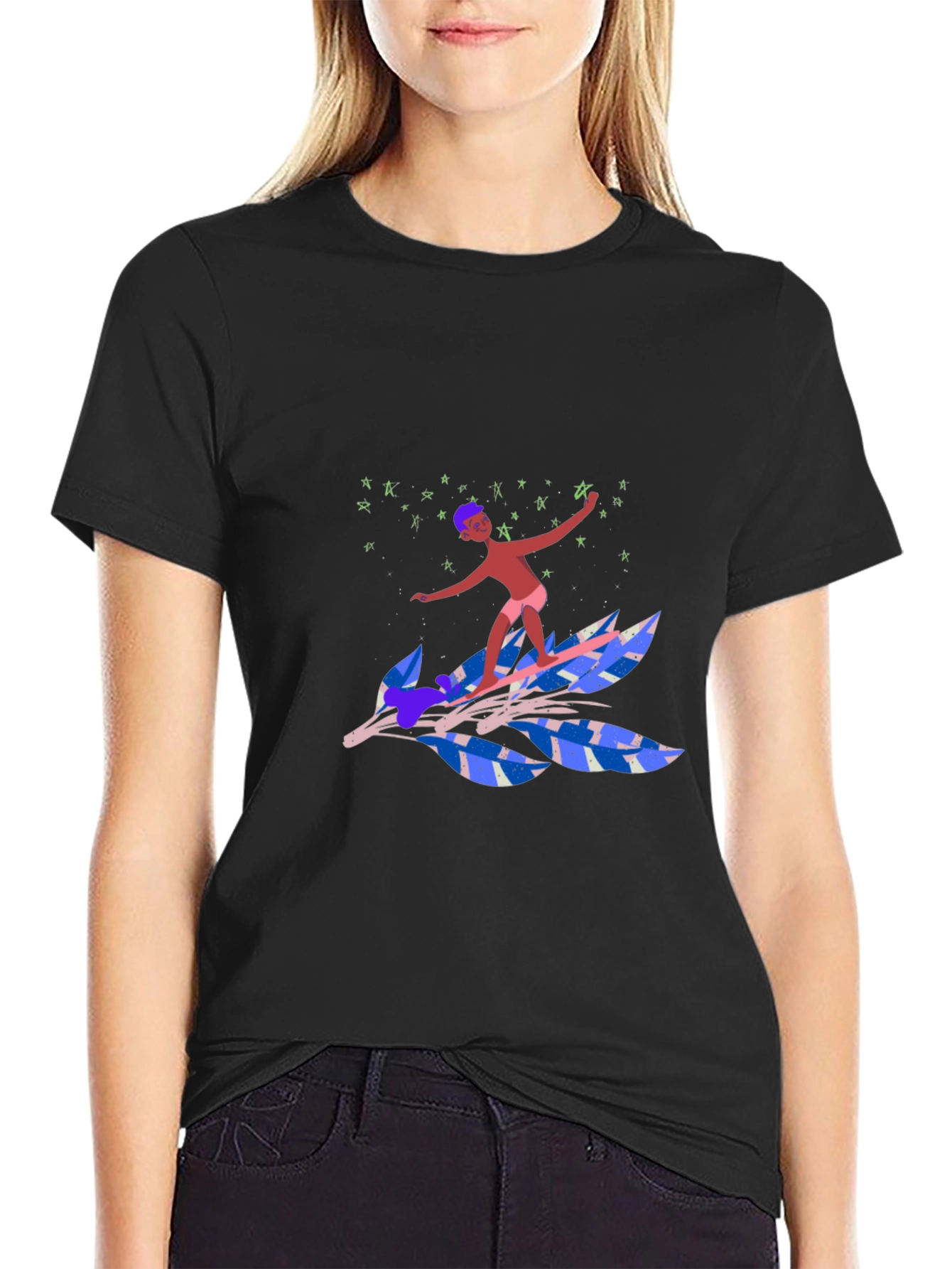 Surfing Leaf Graphic Tee - Unique Design