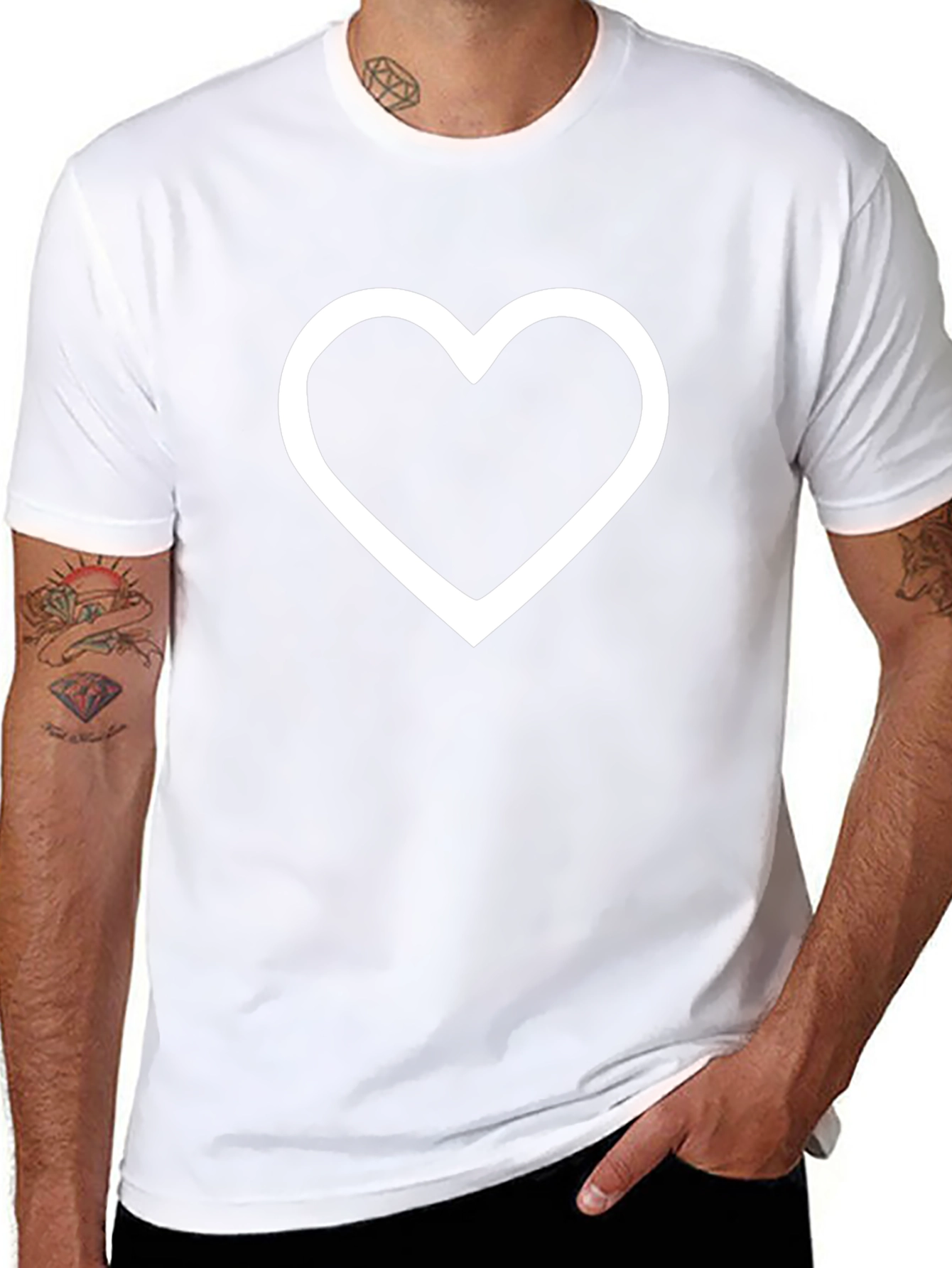 Black Tee with White Heart Outline Graphic