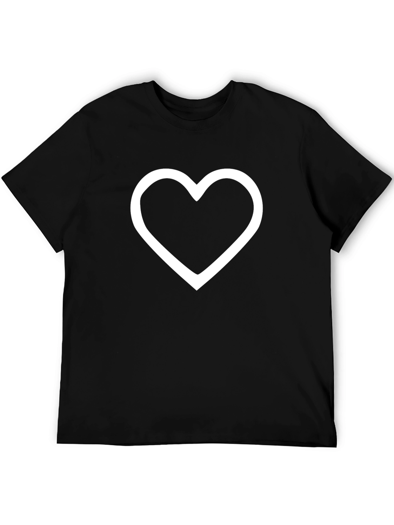 Black Tee with White Heart Outline Graphic