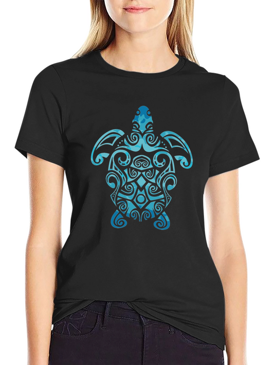 Tribal Turtle Graphic T-Shirt - Black