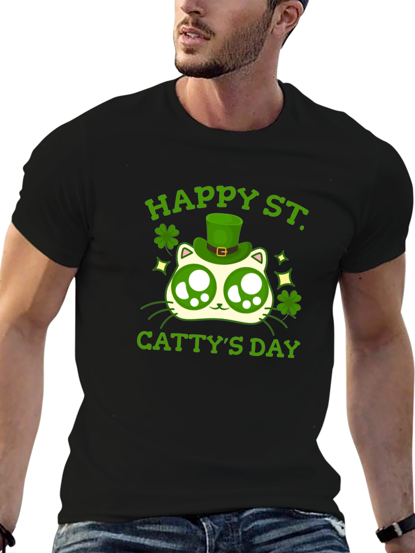 Happy St. Cattys Day Black T-Shirt