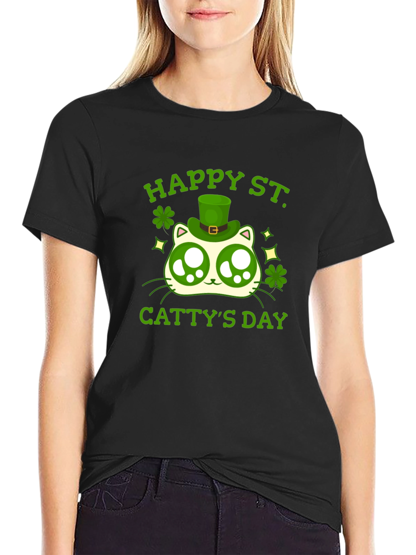 Happy St. Cattys Day Black T-Shirt