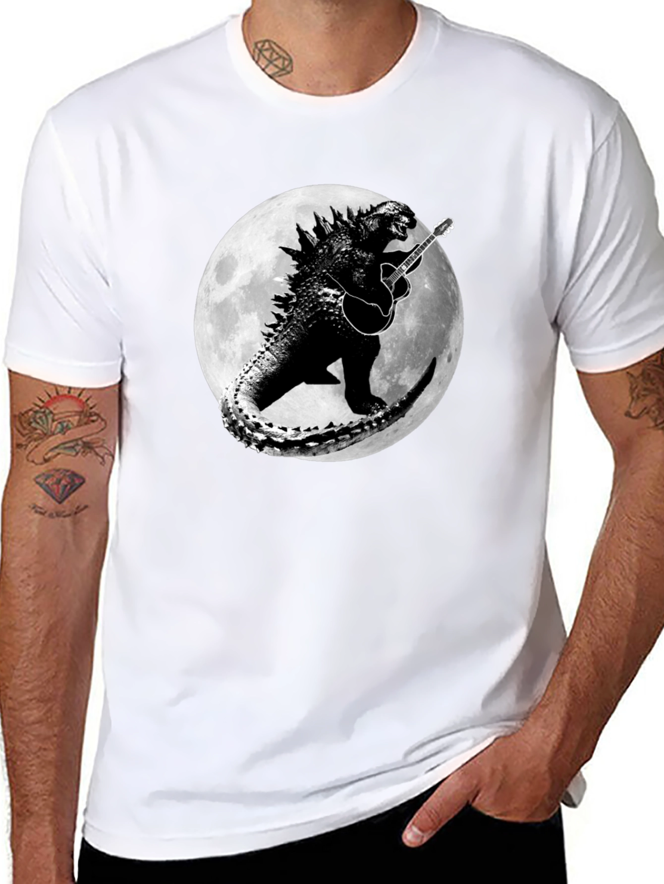 Godzilla Guitar Moon Black T-Shirt