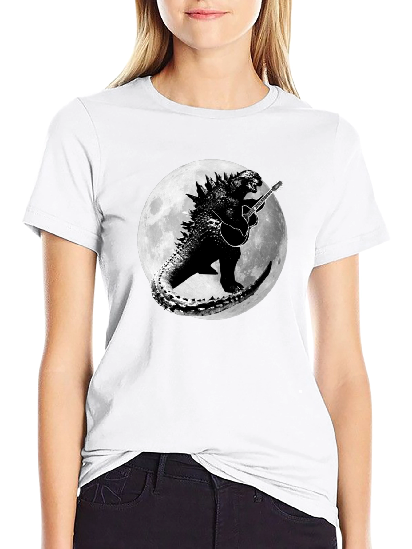 Godzilla Guitar Moon Black T-Shirt
