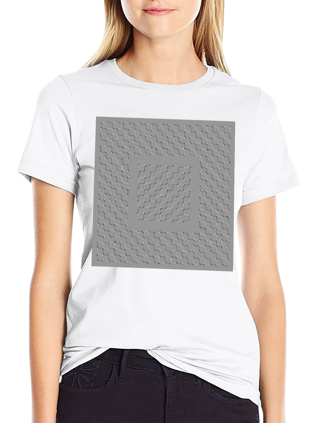 Optical Illusion Square Pattern Tee - Trendy Black Shirt