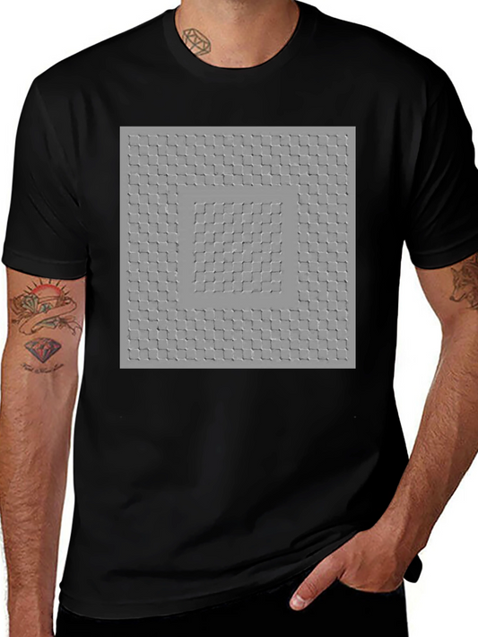 Optical Illusion Square Pattern Tee - Trendy Black Shirt