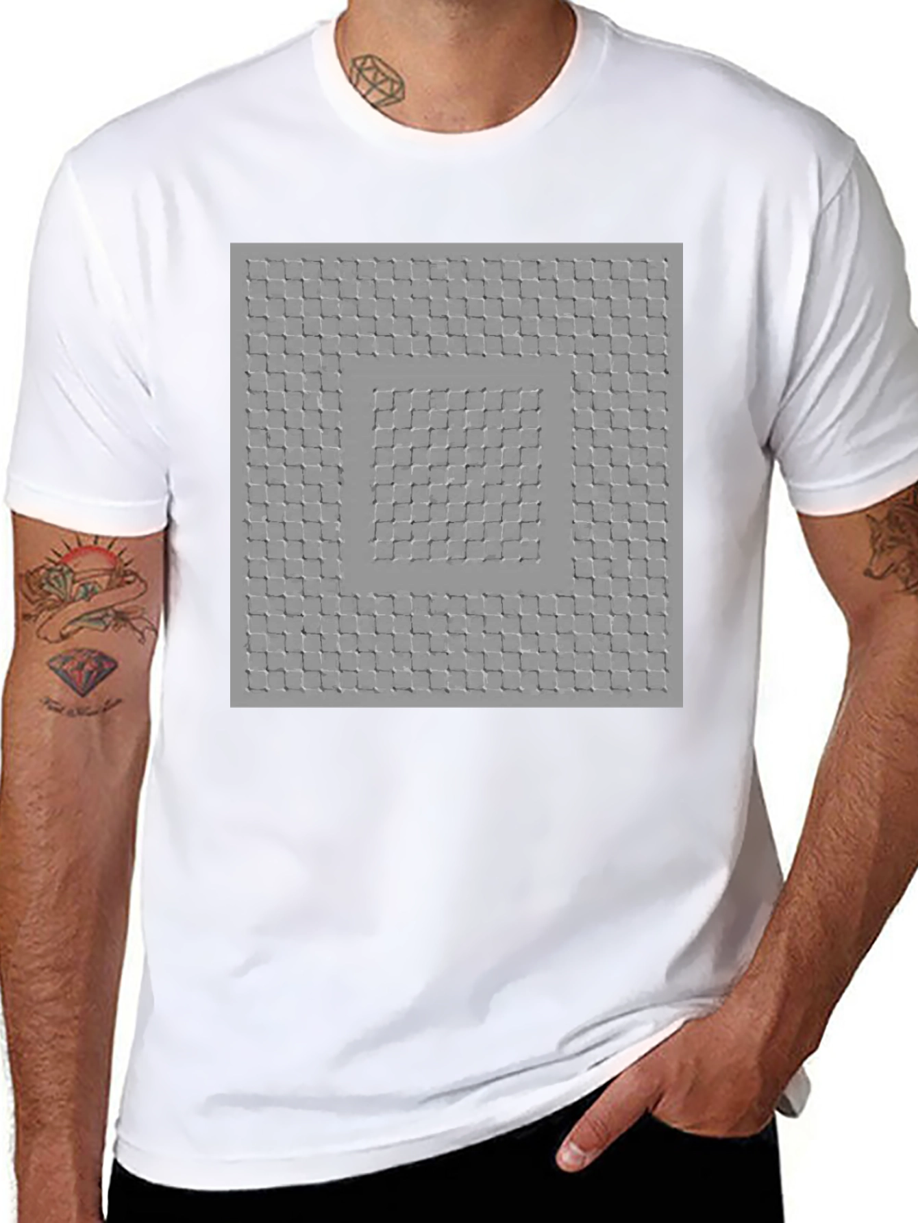 Optical Illusion Square Pattern Tee - Trendy Black Shirt