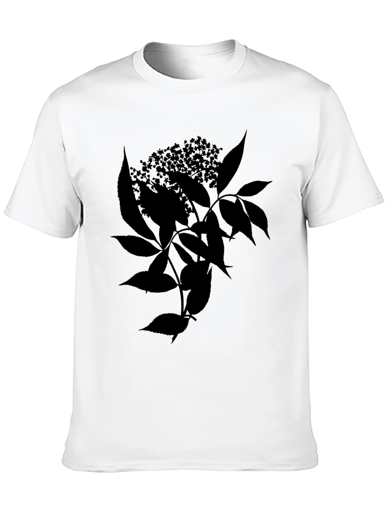 Black Botanical T-Shirt - Leaf & Flower Design