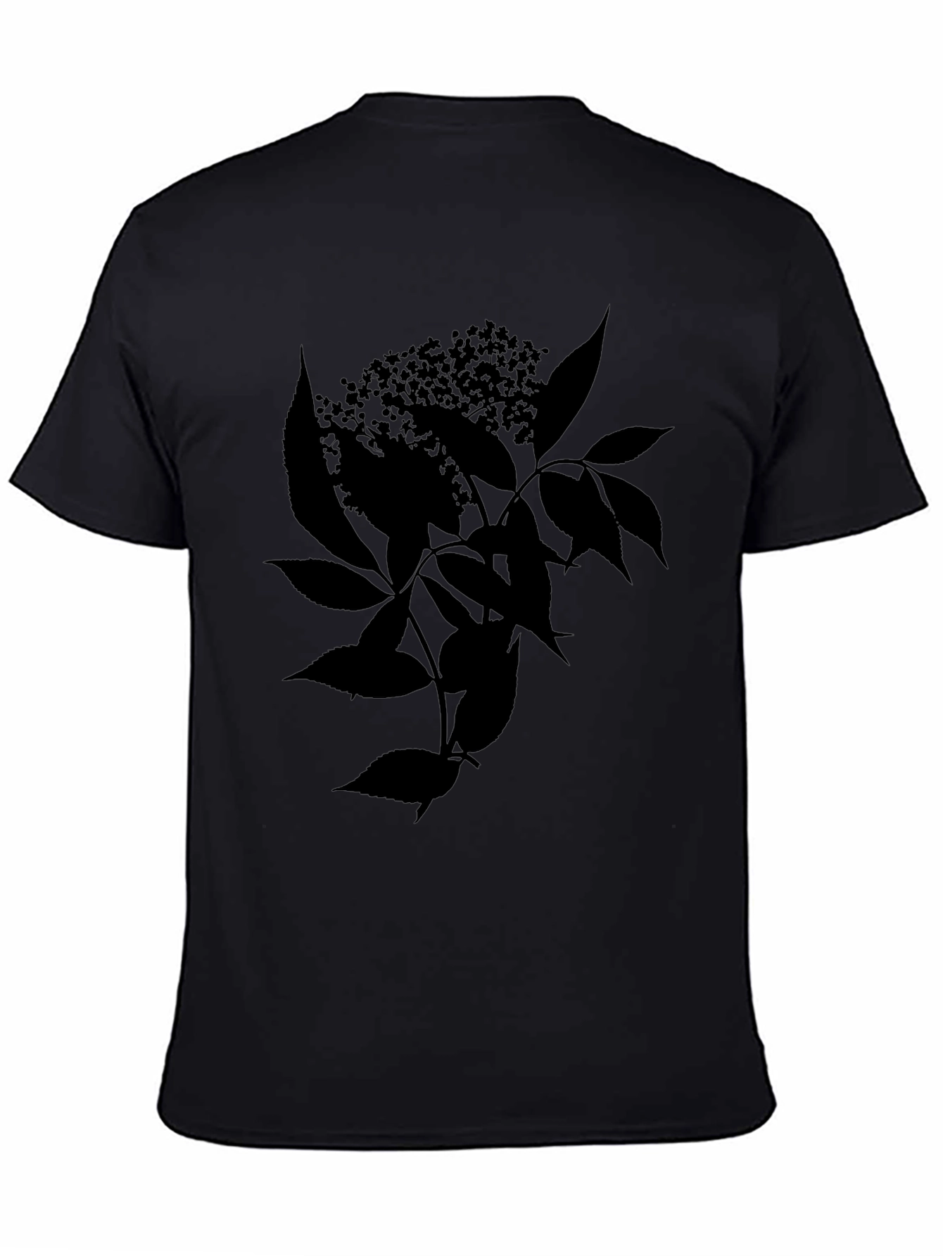 Black Botanical T-Shirt - Leaf & Flower Design