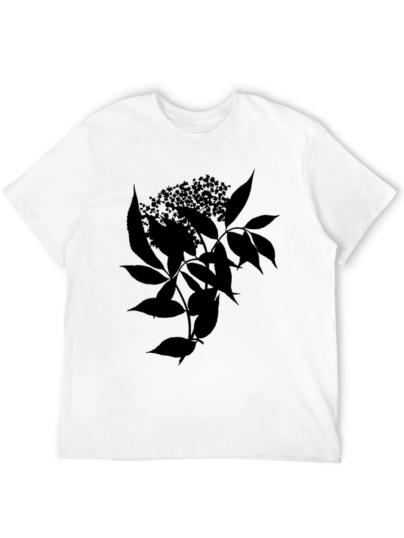 Black Botanical T-Shirt - Leaf & Flower Design
