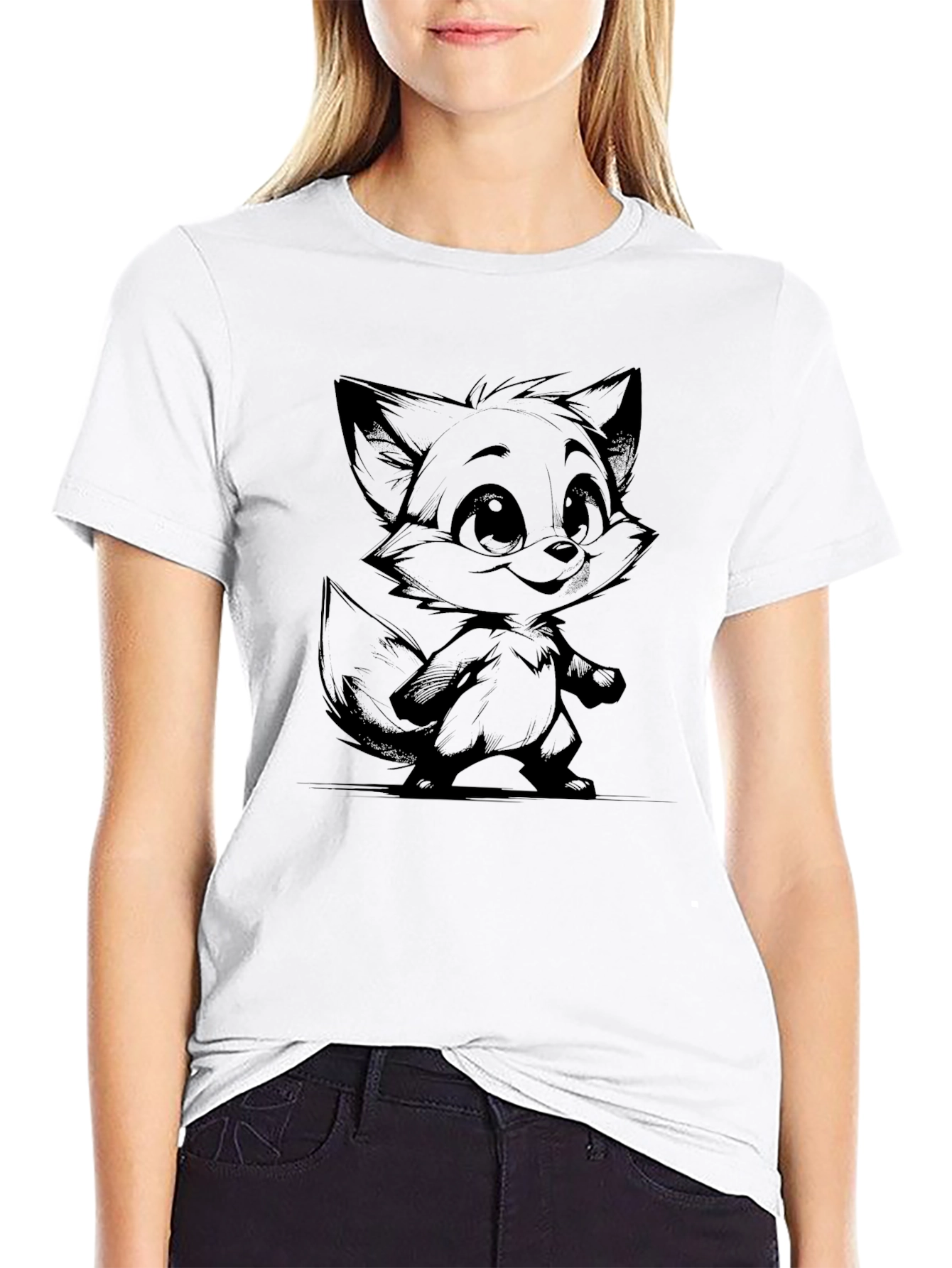 Fox Graphic Black T-Shirt - Cartoon Style