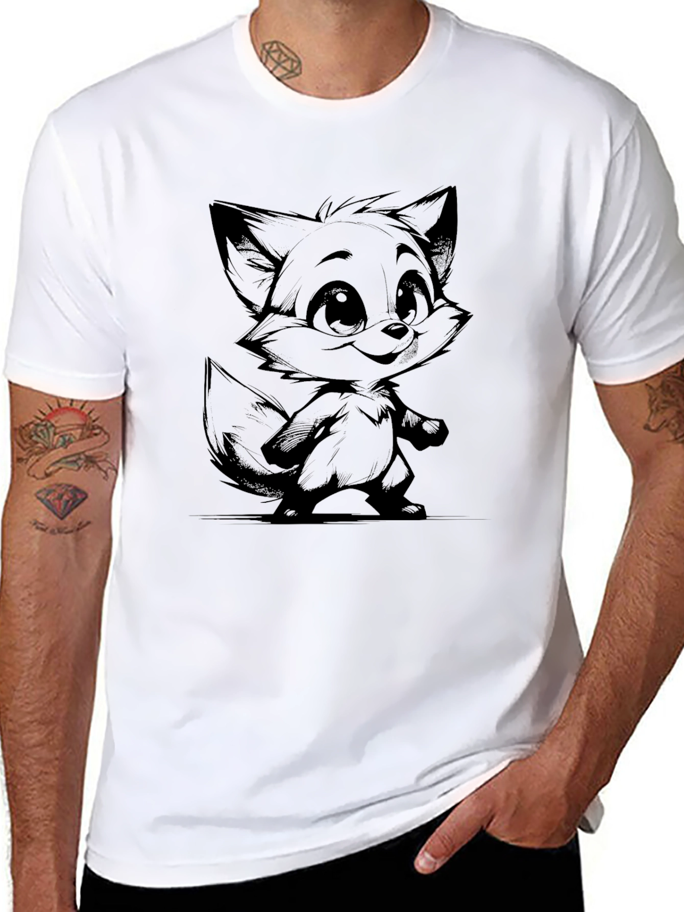 Fox Graphic Black T-Shirt - Cartoon Style