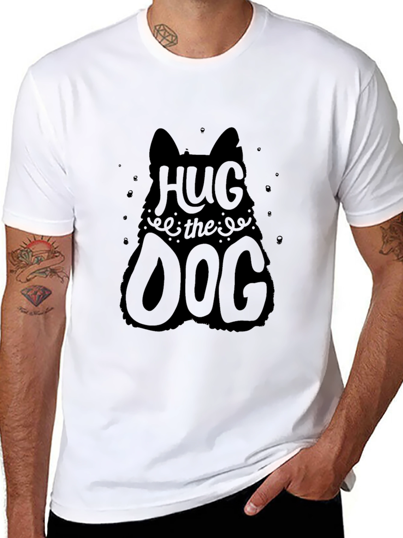 Hug the Dog Graphic Tee - Black Cotton T-Shirt