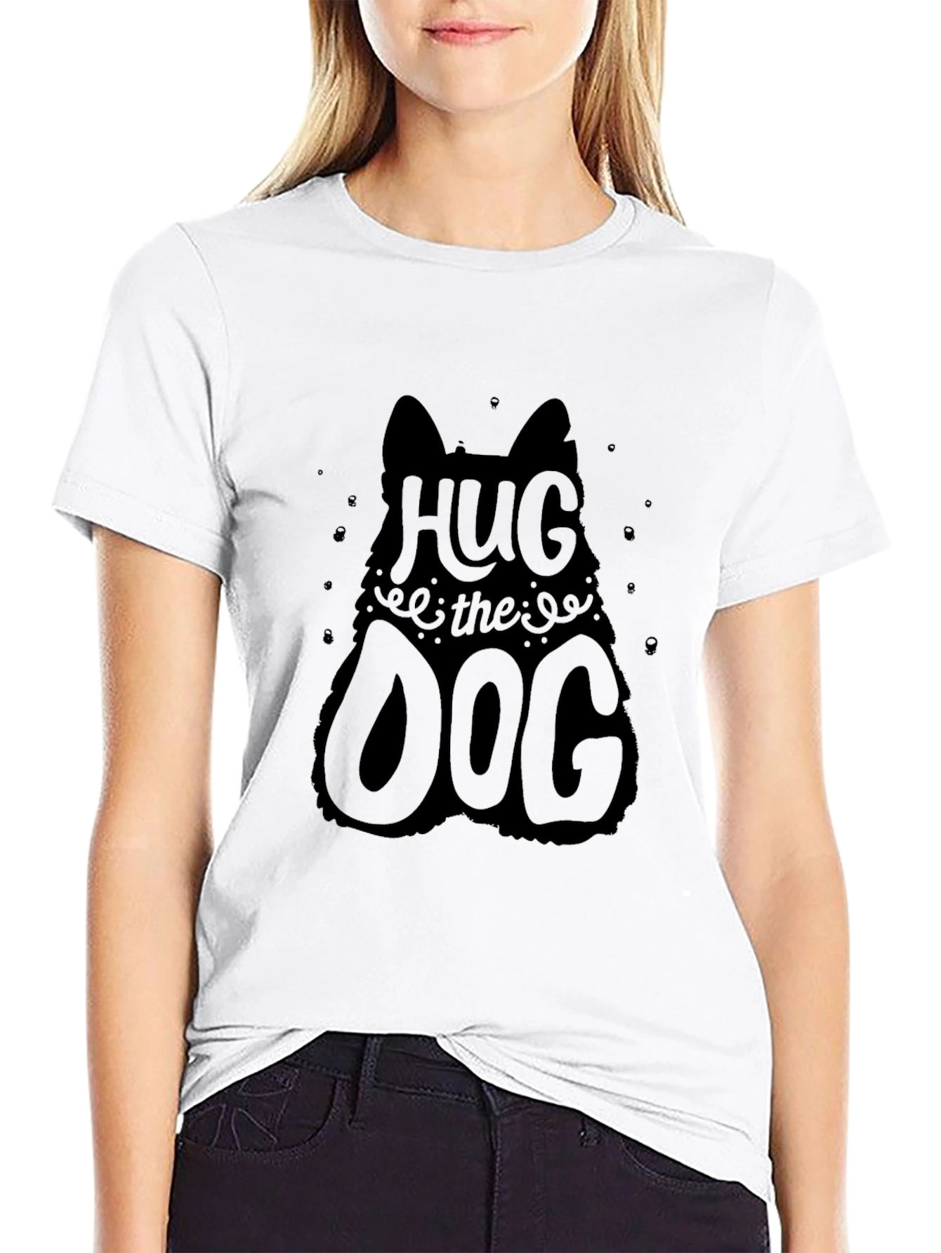Hug the Dog Graphic Tee - Black Cotton T-Shirt