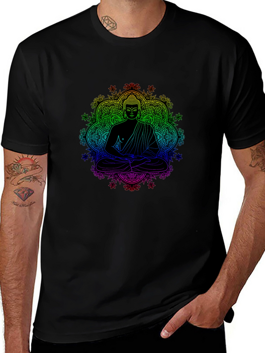 Rainbow Buddha Graphic Black T-Shirt