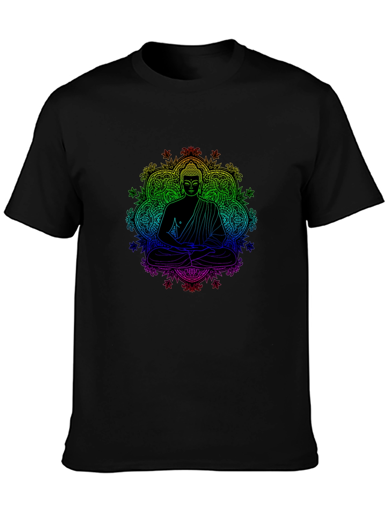 Rainbow Buddha Graphic Black T-Shirt