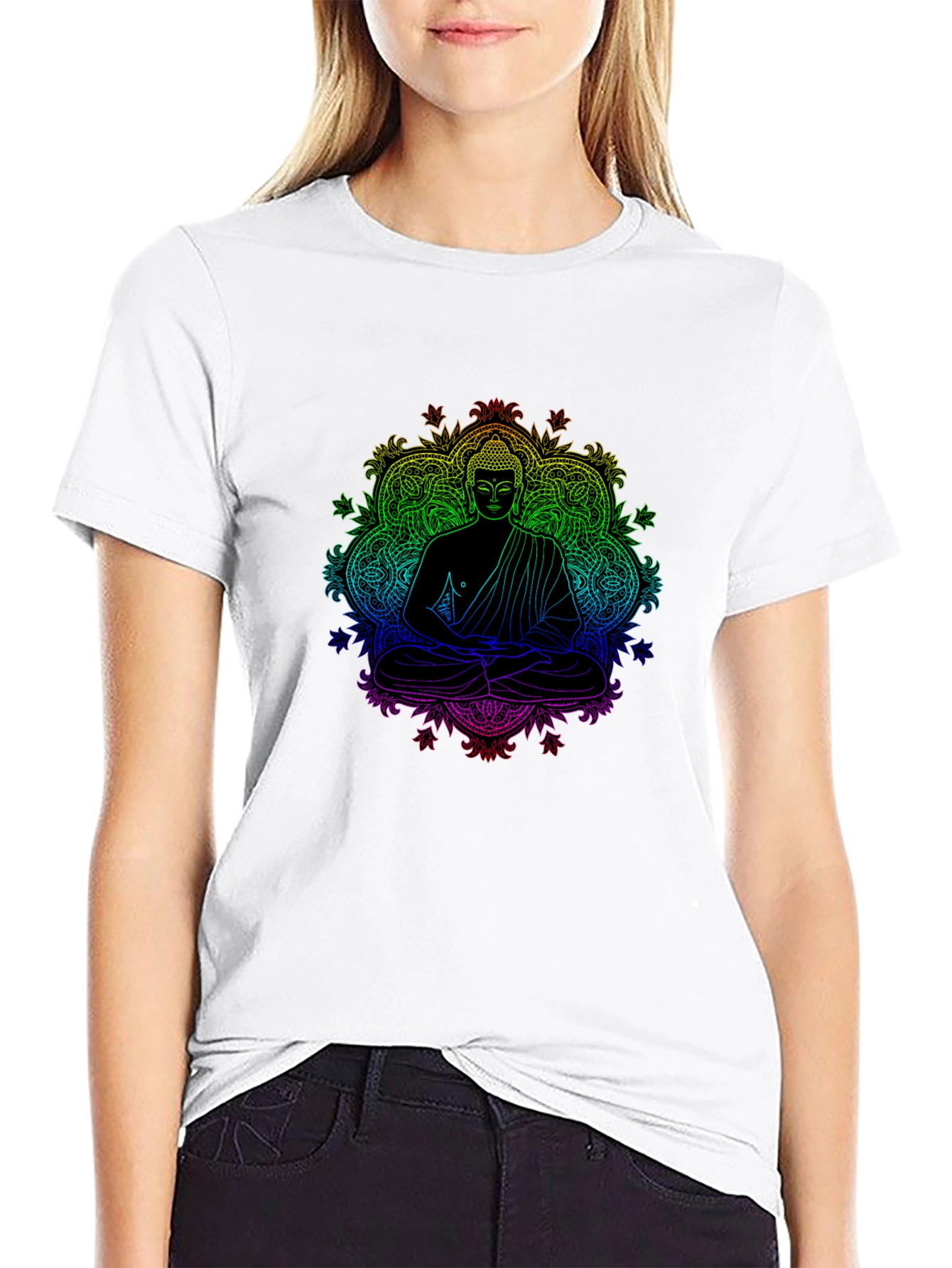 Rainbow Buddha Graphic Black T-Shirt