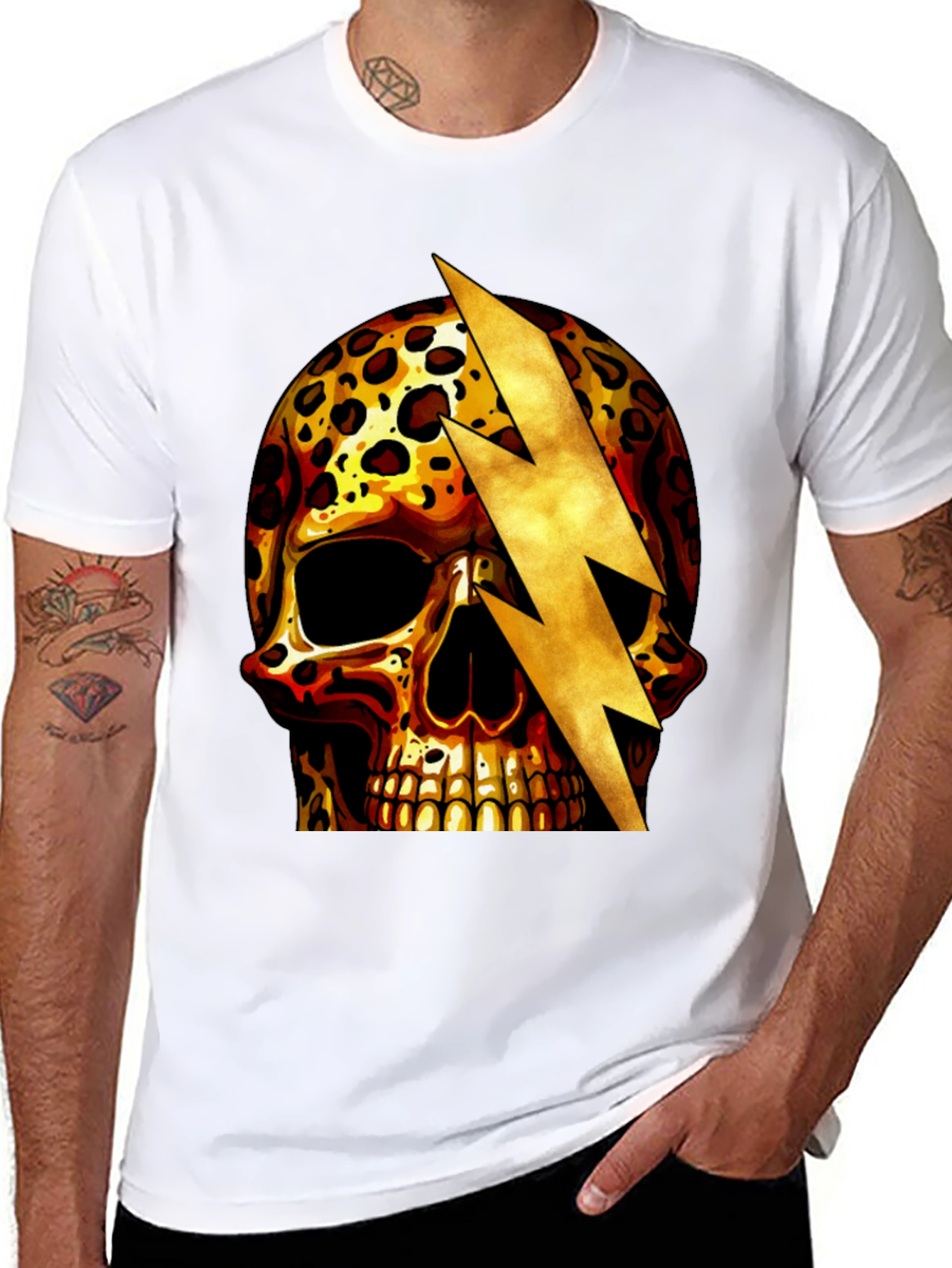 Leopard Skull Lightning Bolt Graphic Tee
