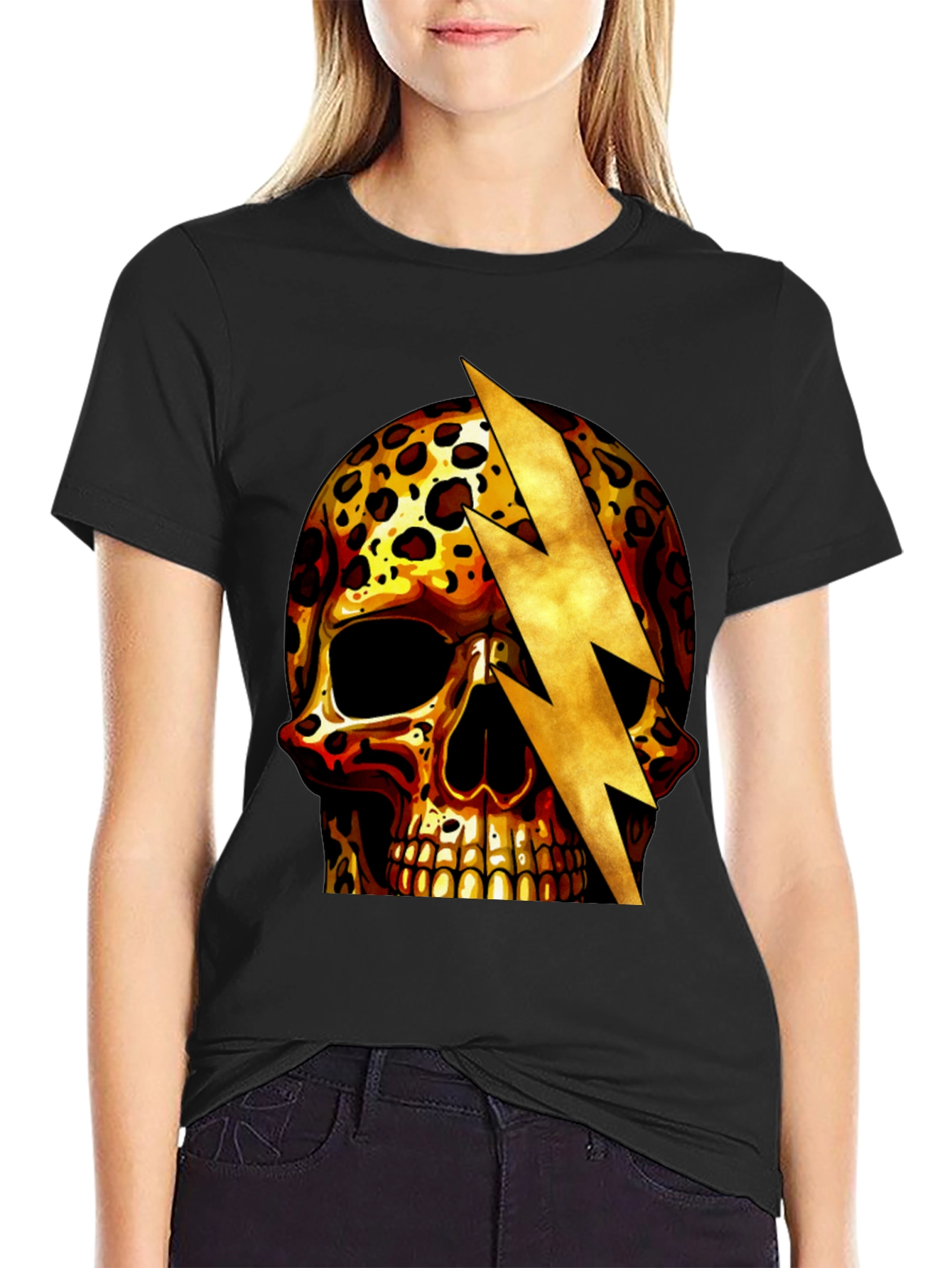 Leopard Skull Lightning Bolt Graphic Tee