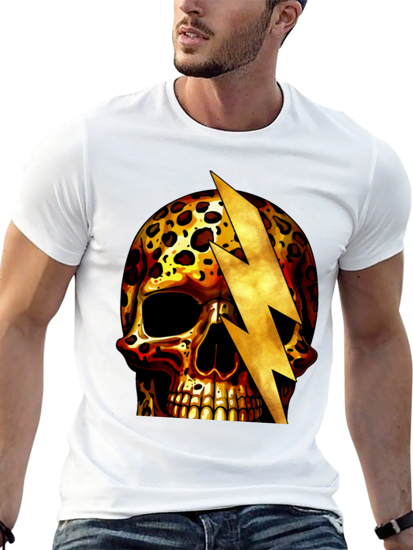 Leopard Skull Lightning Bolt Graphic Tee