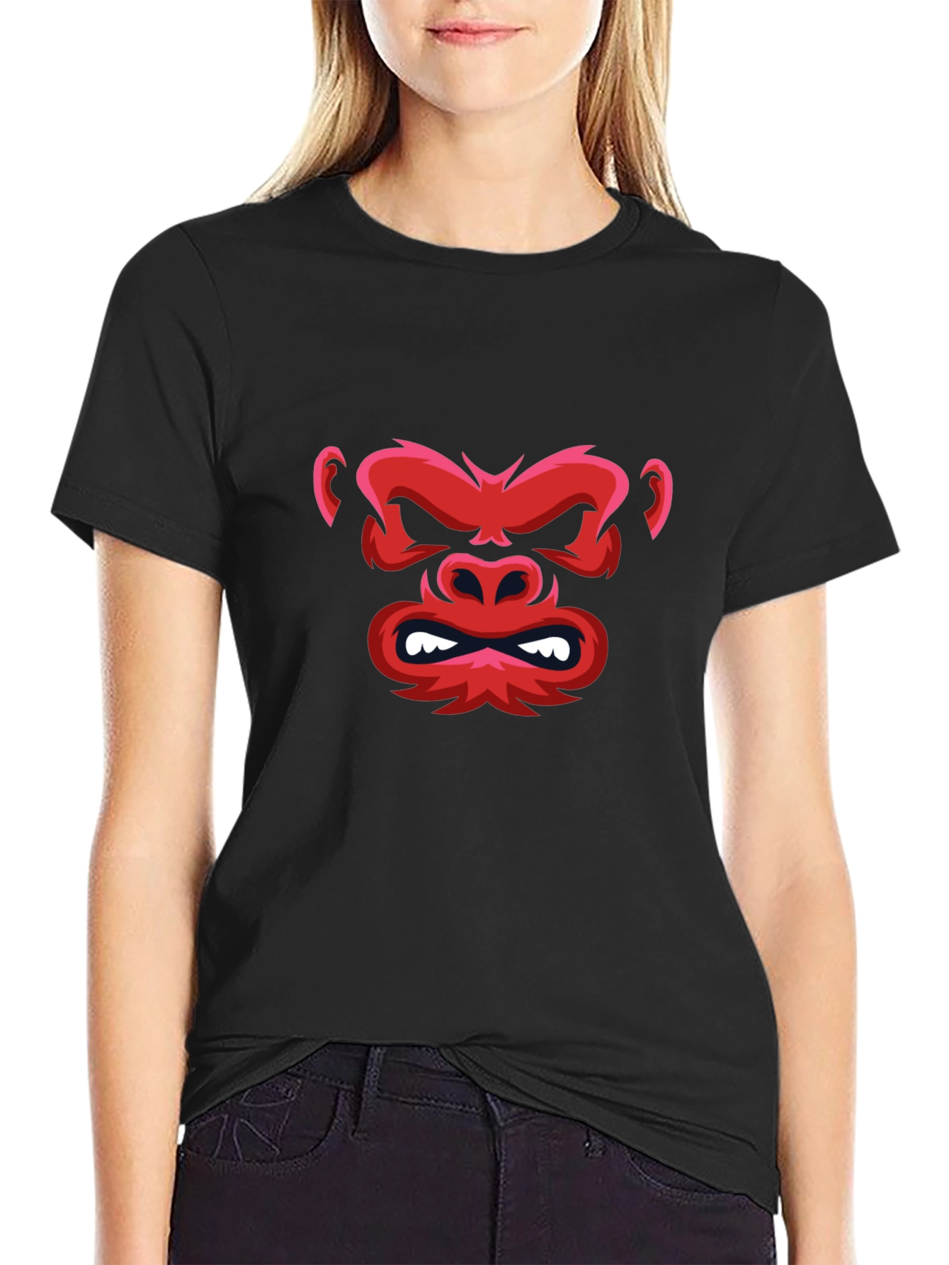 Red Gorilla Graphic Black T-Shirt