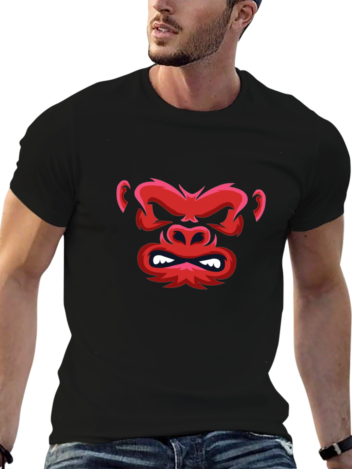 Red Gorilla Graphic Black T-Shirt