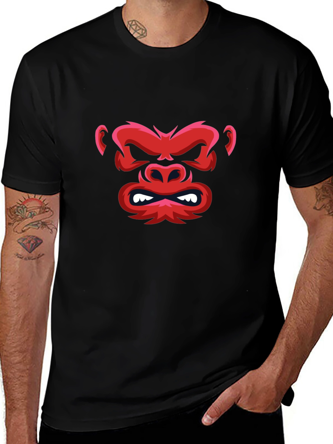 Red Gorilla Graphic Black T-Shirt