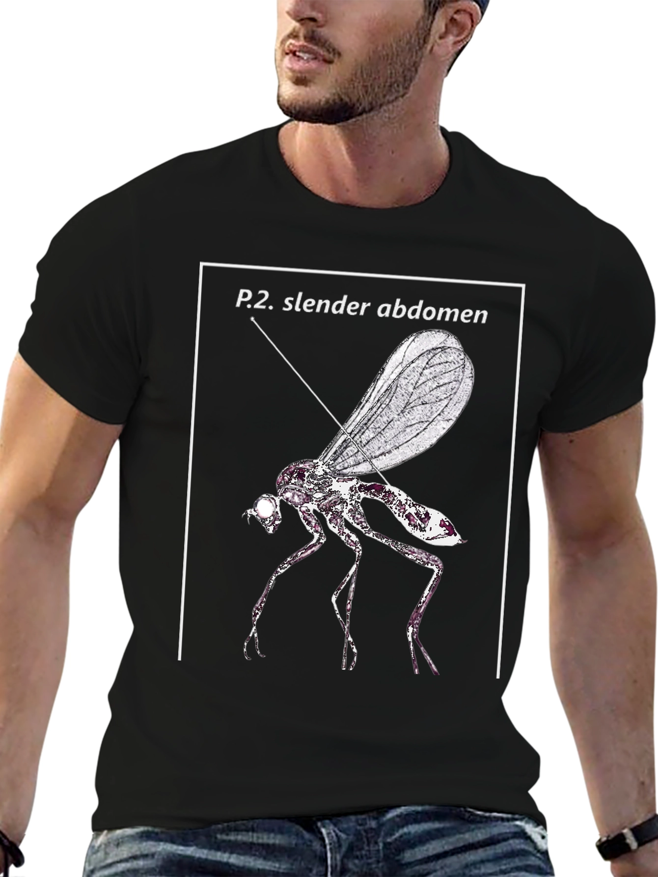 Slender Abdomen Fly Graphic Black T-Shirt