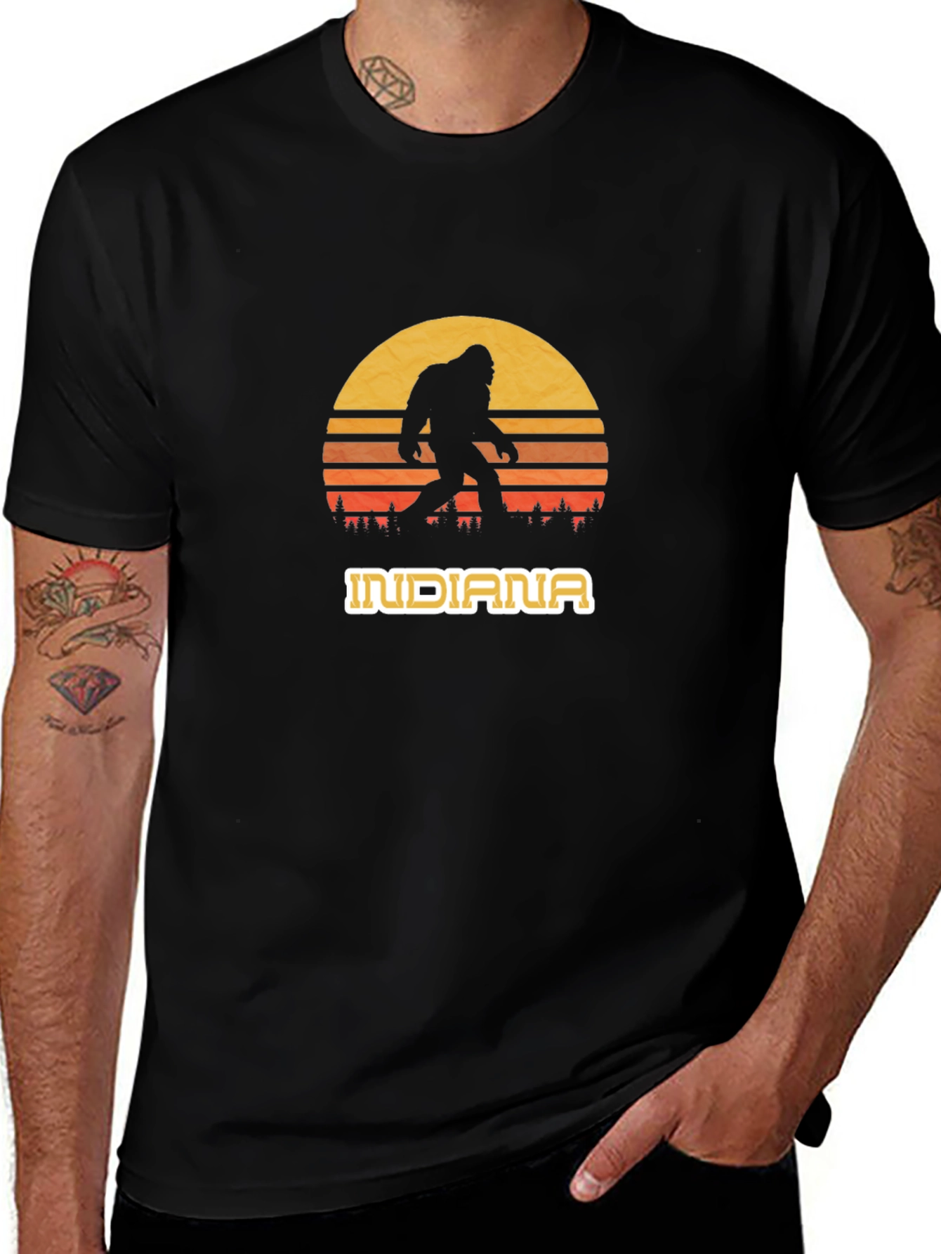 Indiana Bigfoot Sunset Graphic Tee
