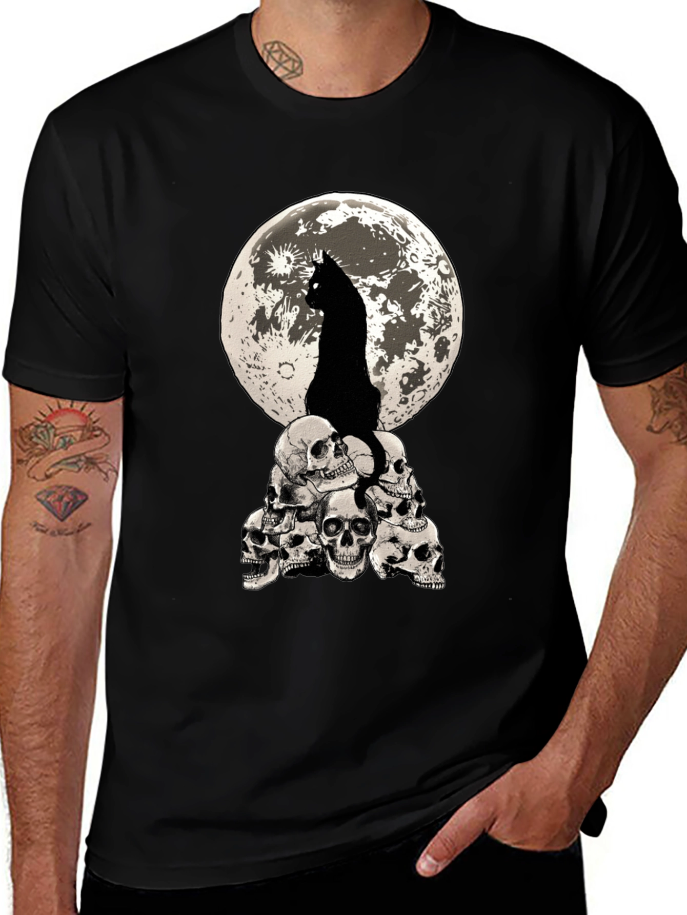 Cat Moon Skulls Graphic Tee