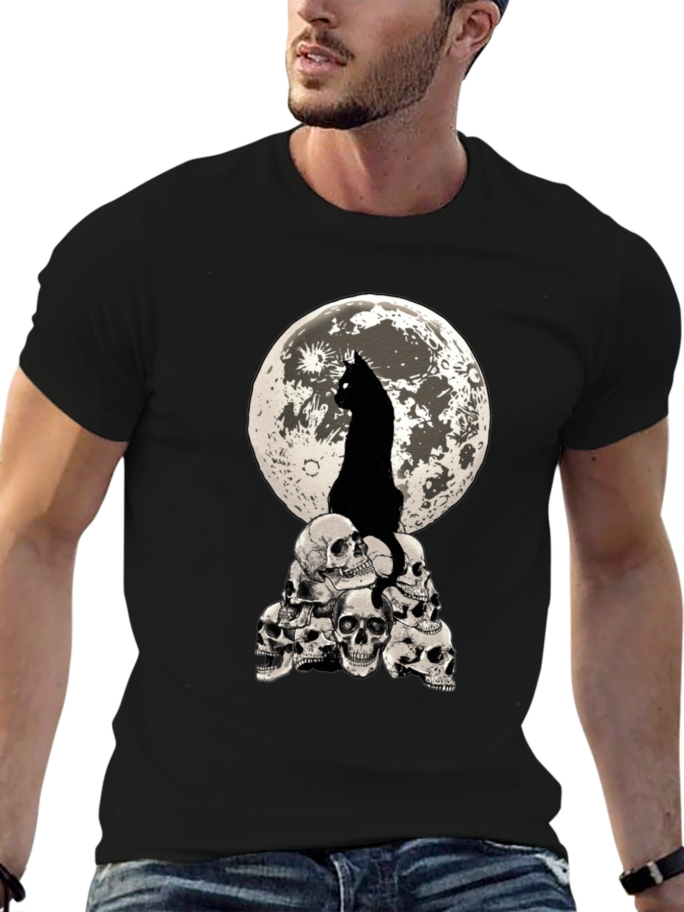 Cat Moon Skulls Graphic Tee
