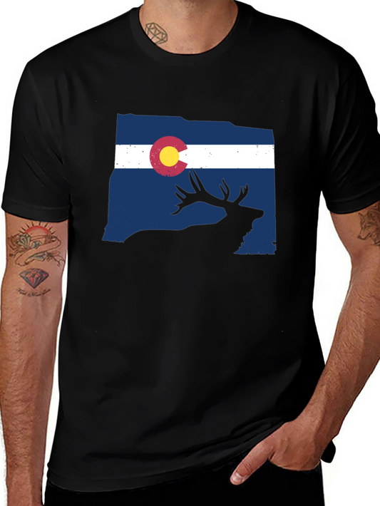 Colorado Elk Silhouette Graphic Tee - Black Cotton Shirt