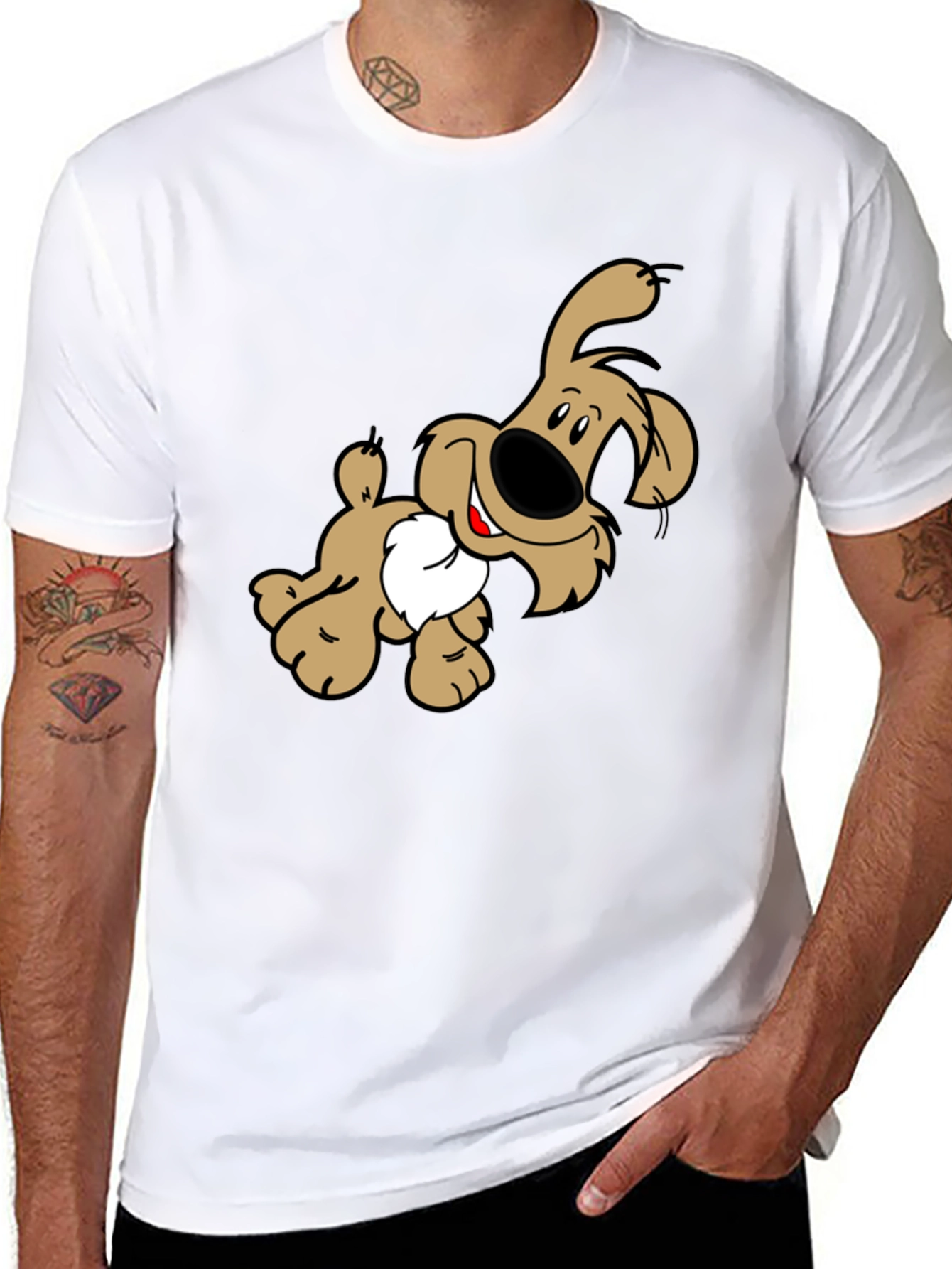 Cartoon Dog Graphic Print Black T-Shirt