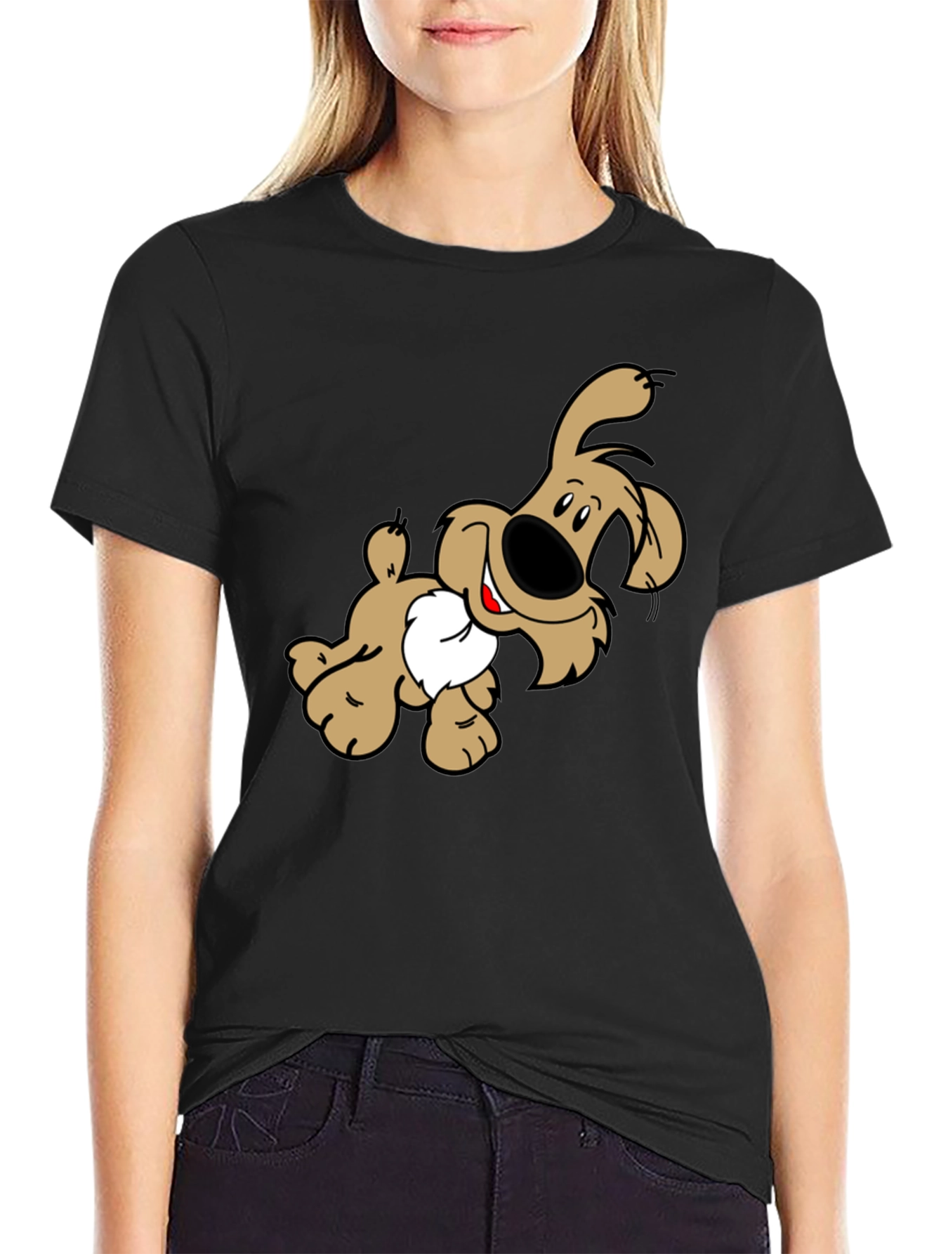 Cartoon Dog Graphic Print Black T-Shirt