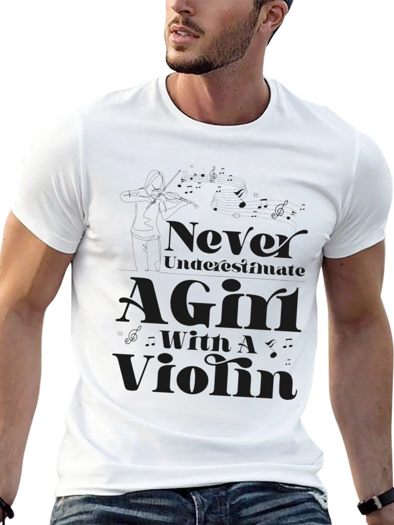 Never Underestimate a Girl with a Violin Black T-Shirt