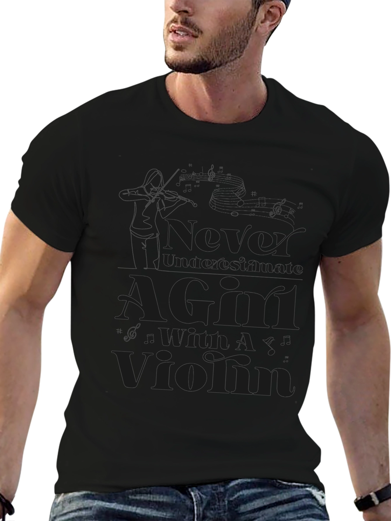 Never Underestimate a Girl with a Violin Black T-Shirt