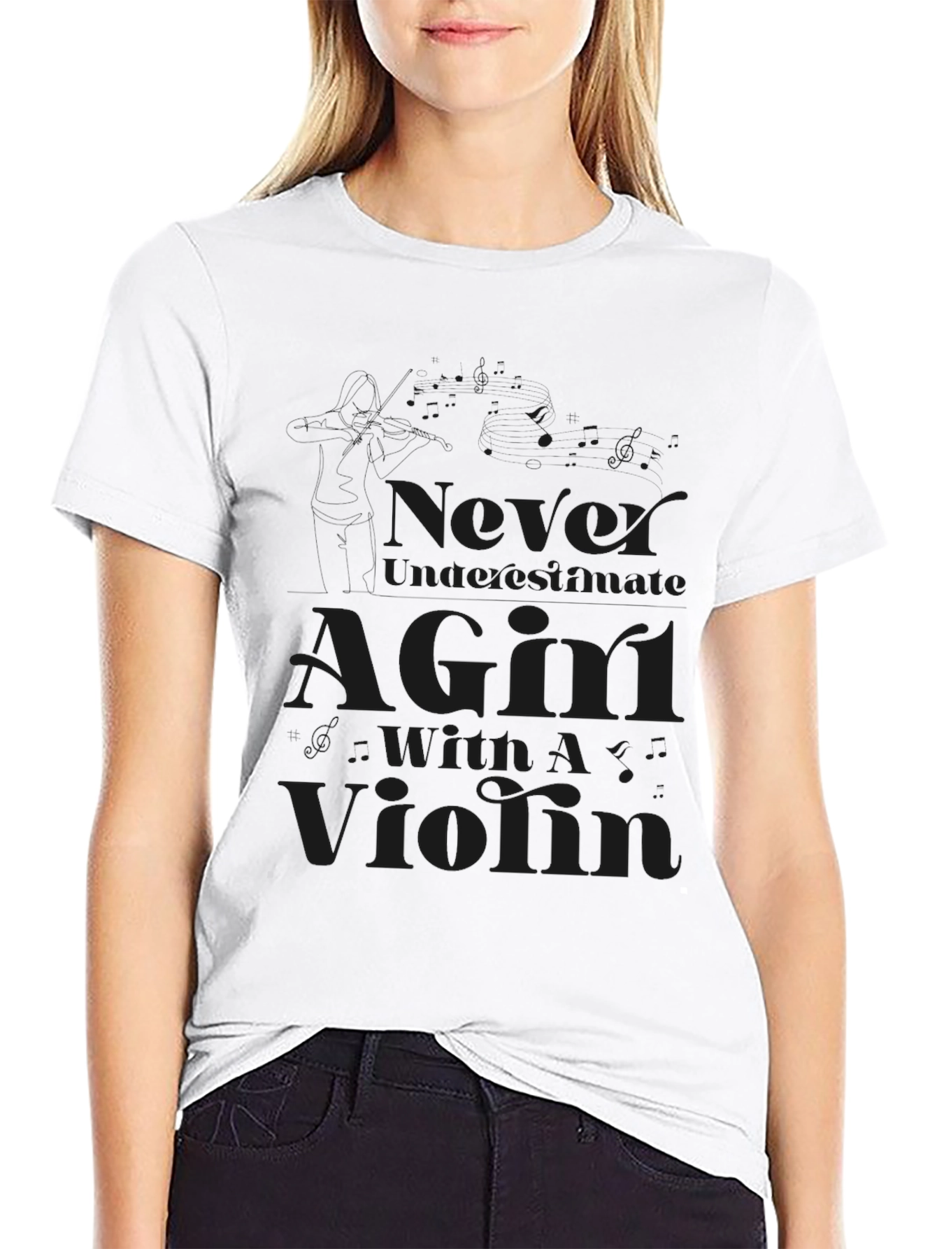 Never Underestimate a Girl with a Violin Black T-Shirt