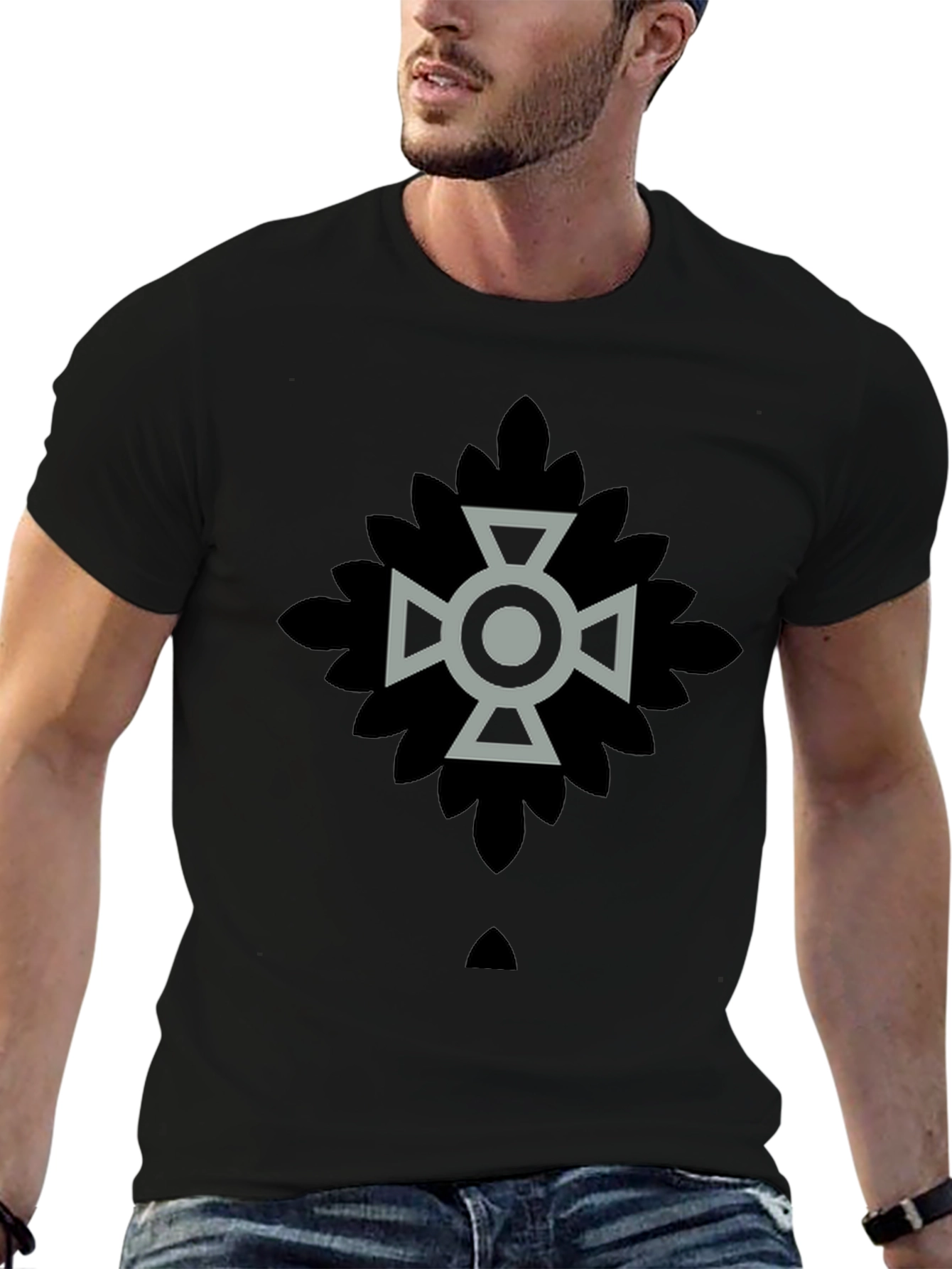Geometric Graphic Print Black Casual T-Shirt