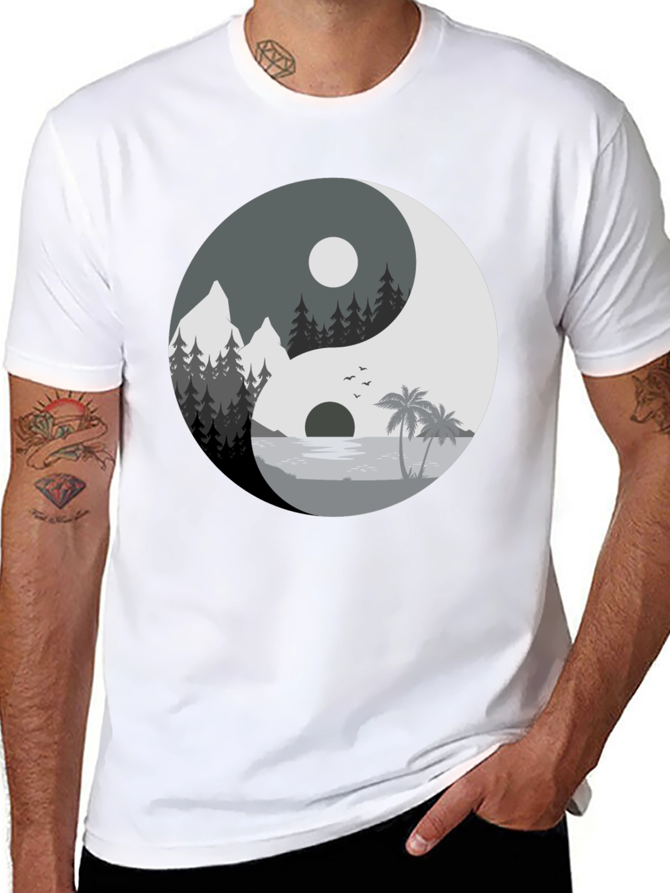 Yin Yang Nature Graphic Tee - Black