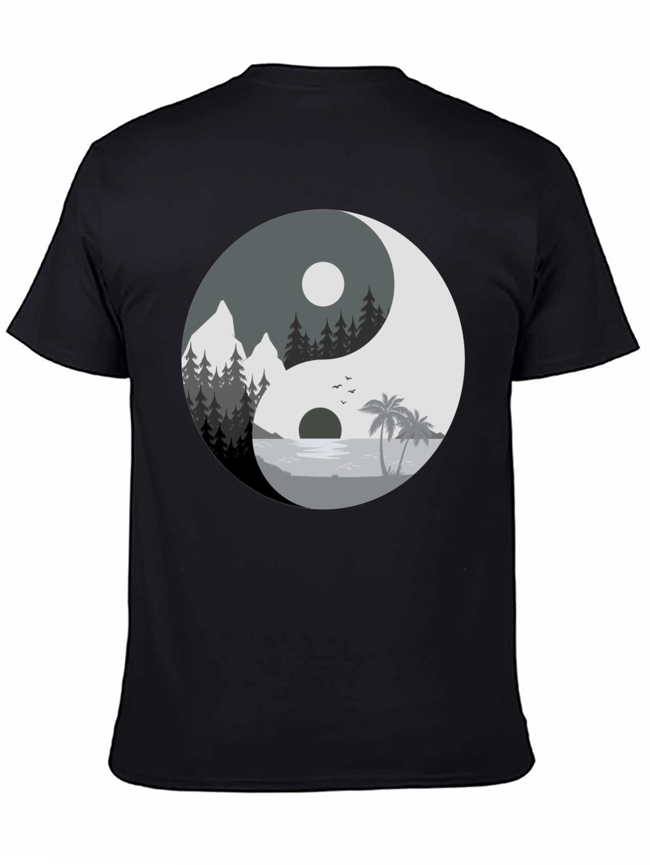 Yin Yang Nature Graphic Tee - Black
