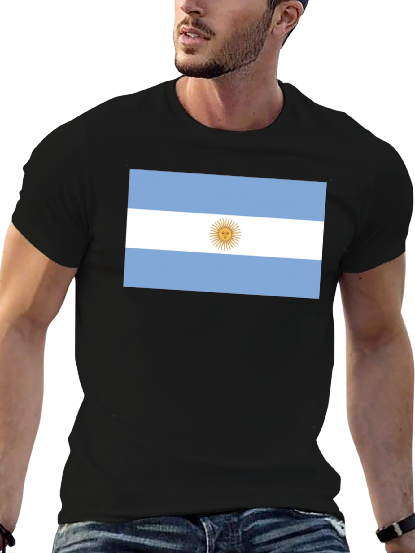 Argentina Flag T-Shirt - Black Cotton Tee