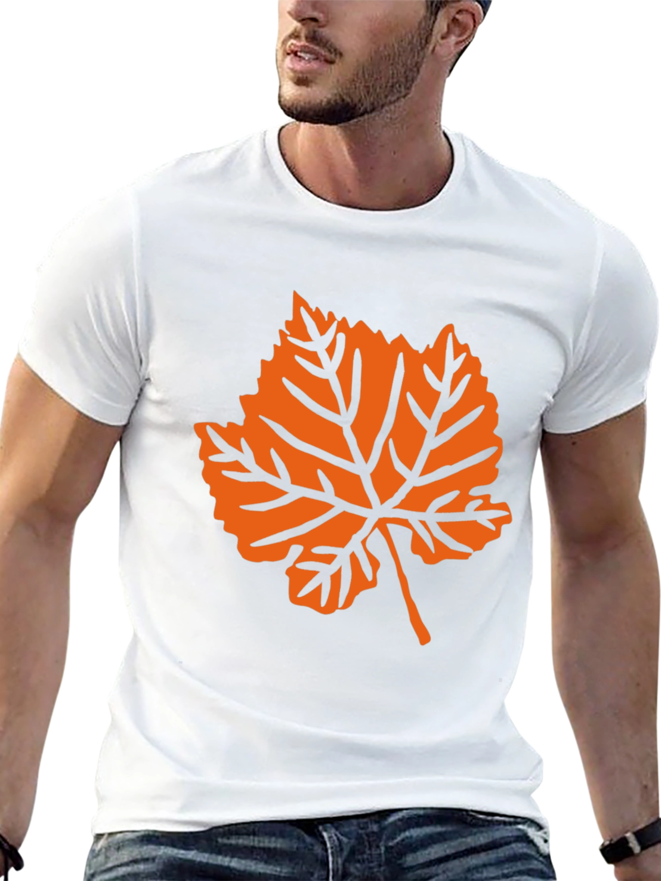 Black T-Shirt with Orange Leaf Graphic