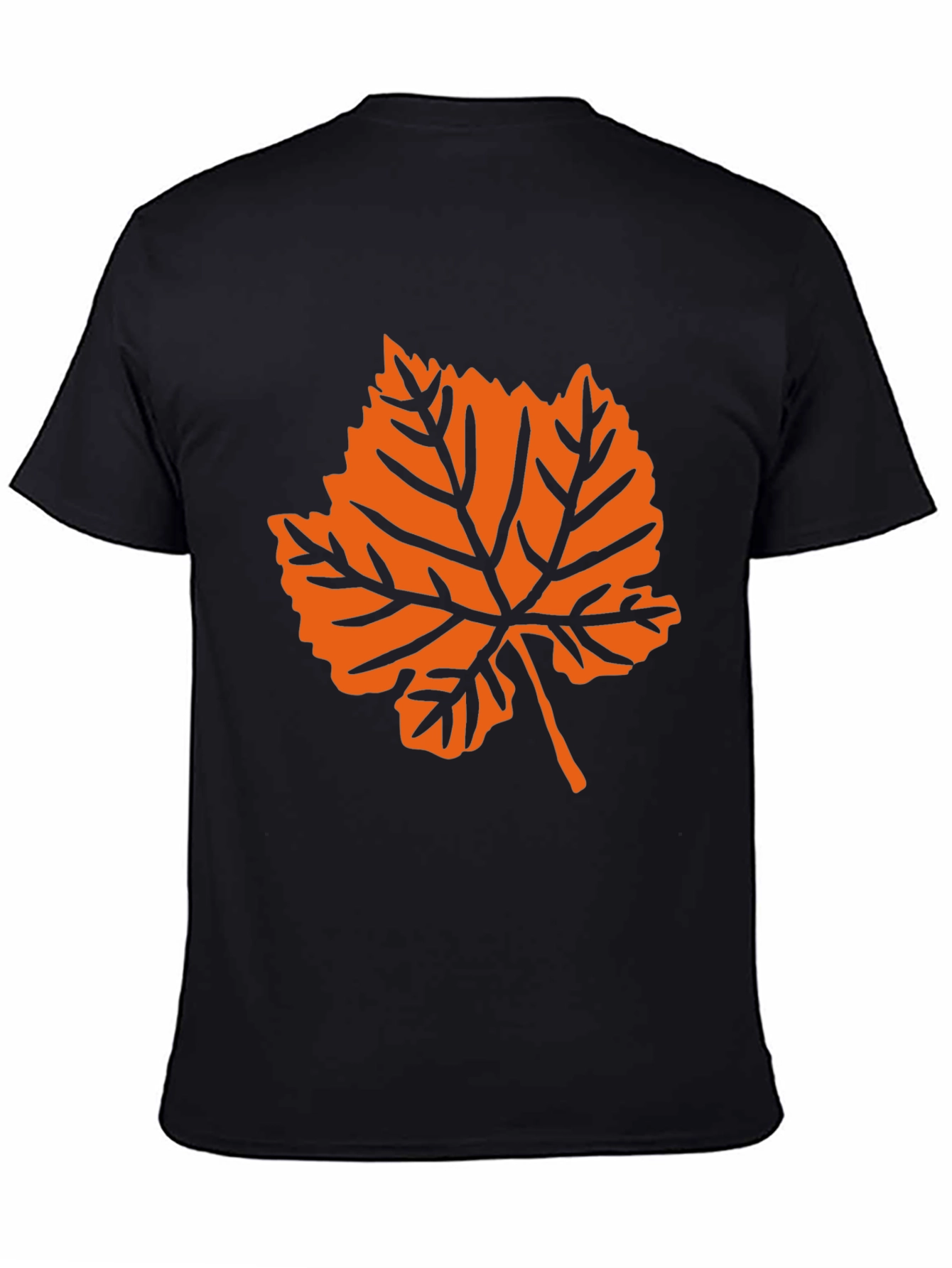 Black T-Shirt with Orange Leaf Graphic
