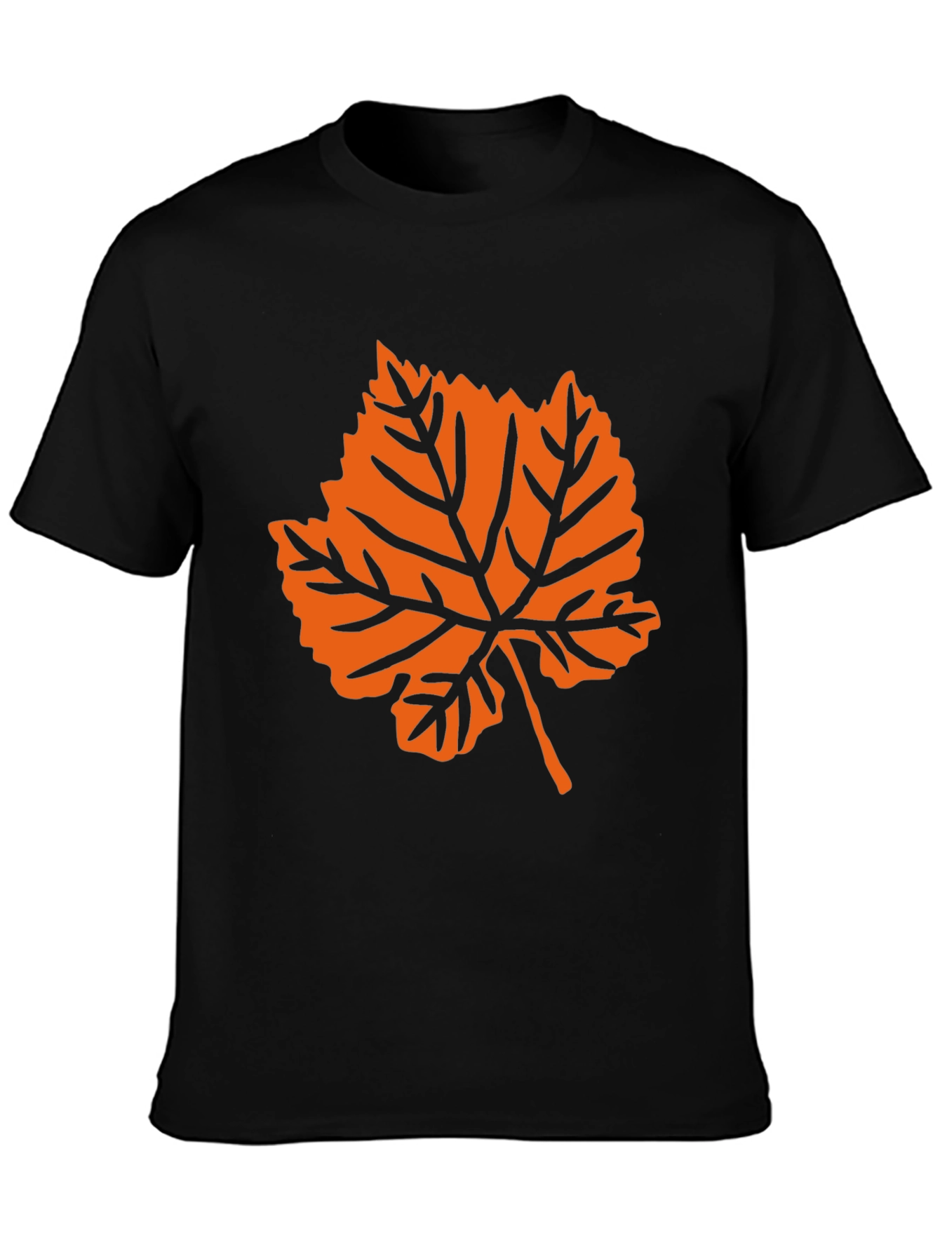 Black T-Shirt with Orange Leaf Graphic