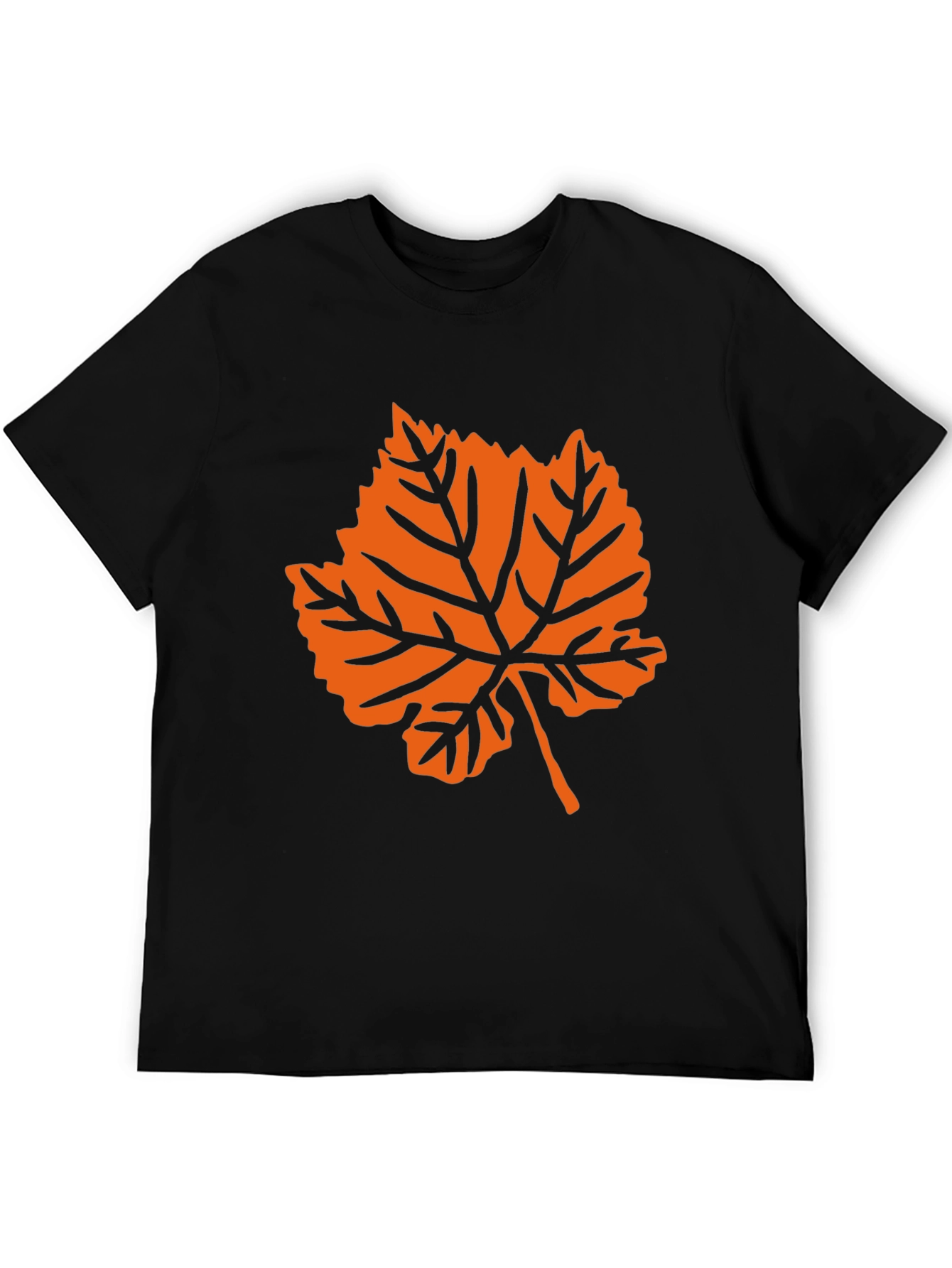 Black T-Shirt with Orange Leaf Graphic