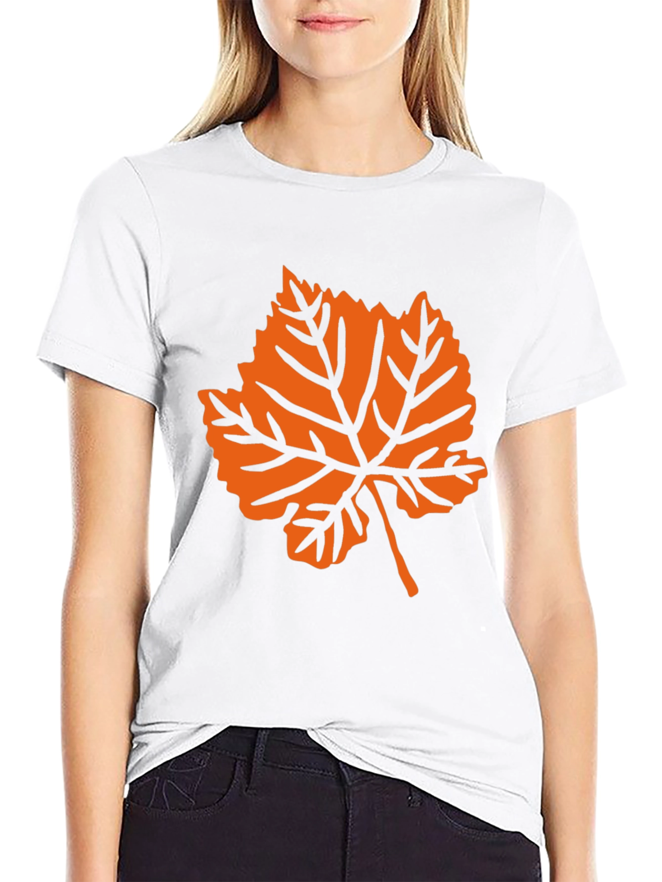 Black T-Shirt with Orange Leaf Graphic