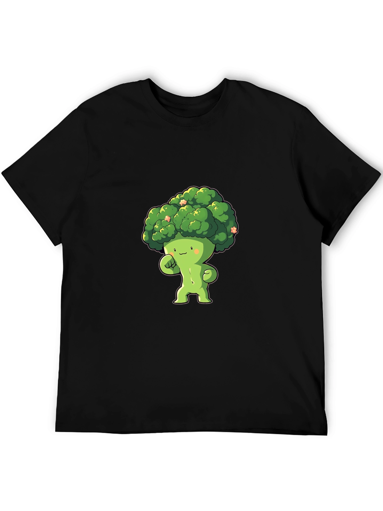 Broccoli Cartoon Character Black T-Shirt