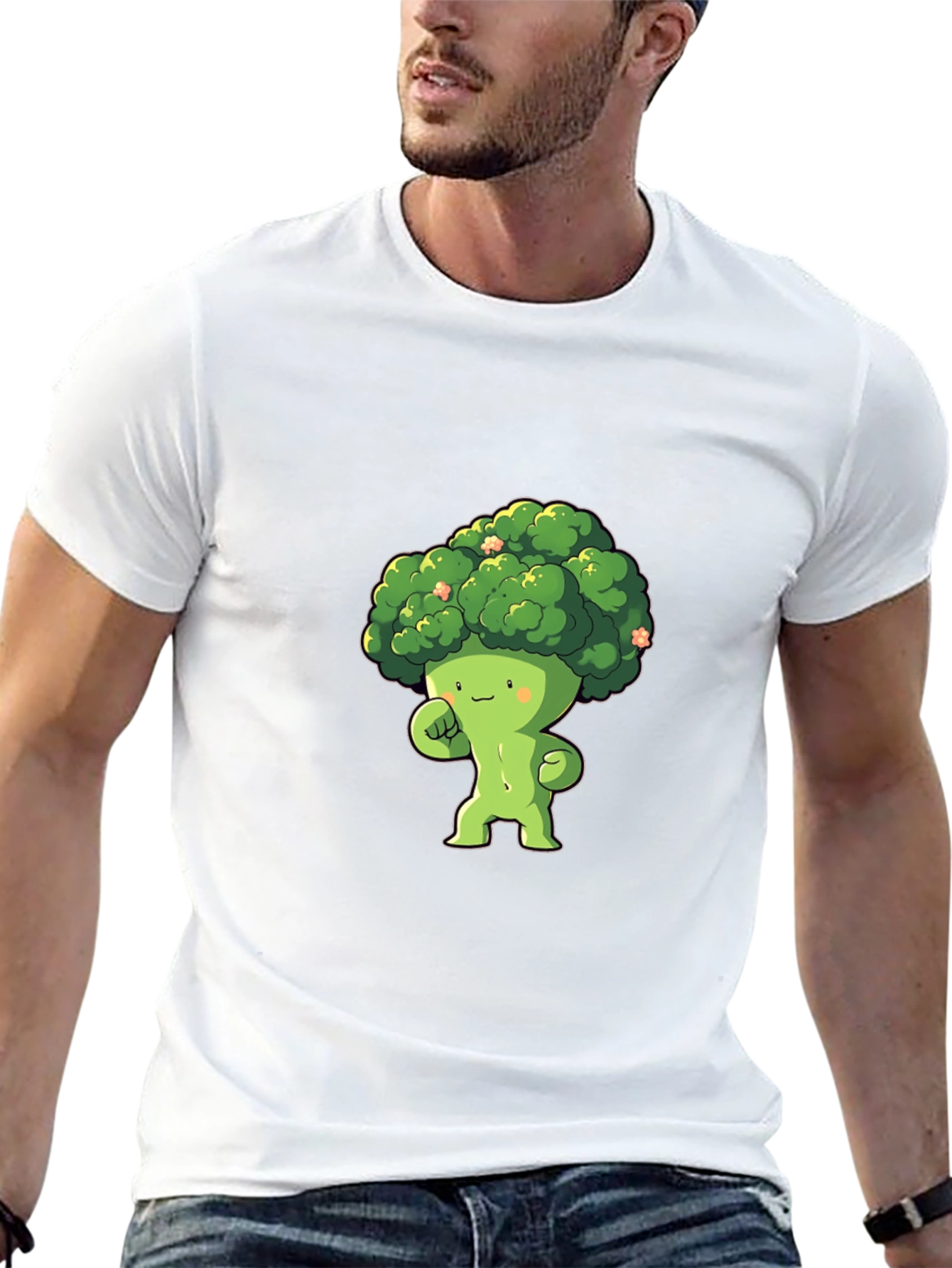 Broccoli Cartoon Character Black T-Shirt