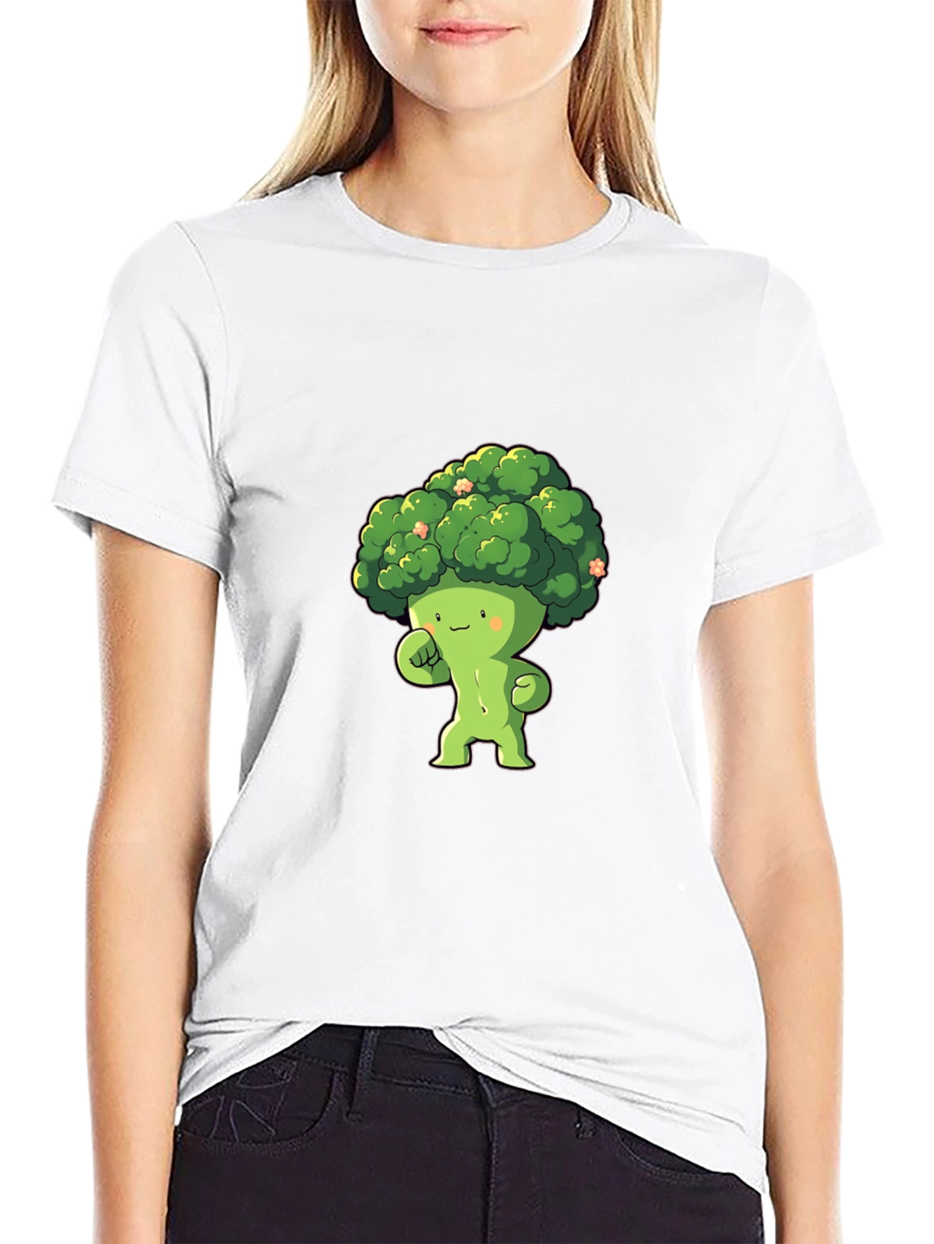 Broccoli Cartoon Character Black T-Shirt